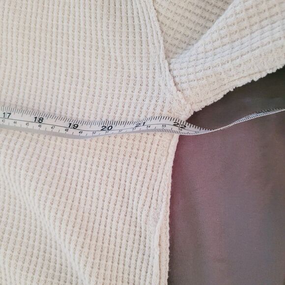 Aerie Sweater Womens XXS Beige Collared V-Neck Waffle Knit Oversized Long Sleeve - Picture 6 of 8
